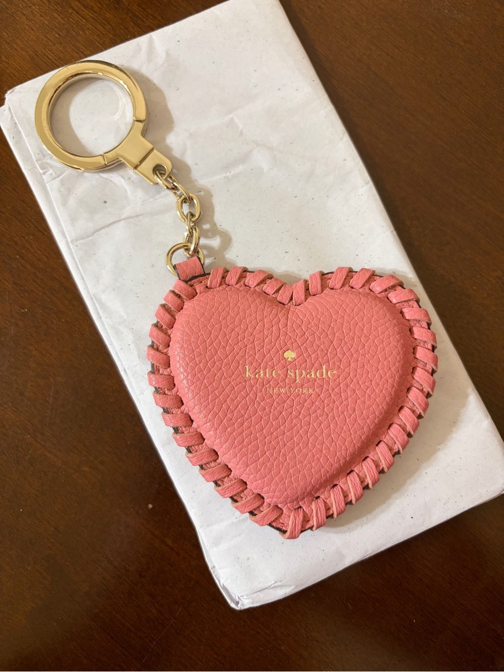 kate spade Pink Heart Keychain Charm with Whipstitch Edging